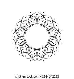 Decorative round frame for design with abstract floral ornament. Circle frame. Template for printing cards, invitations, books, for textiles, engraving, wooden furniture, forging. Vector.