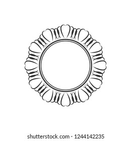 Decorative round frame for design with abstract floral ornament. Circle frame. Template for printing cards, invitations, books, for textiles, engraving, wooden furniture, forging. Vector.