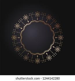 Decorative round frame for design with abstract floral ornament. Circle frame. Template for printing cards, invitations, books, for textiles, engraving, wooden furniture, forging. Vector.