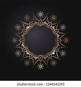 Decorative round frame for design with abstract floral ornament. Circle frame. Template for printing cards, invitations, books, for textiles, engraving, wooden furniture, forging. Vector.
