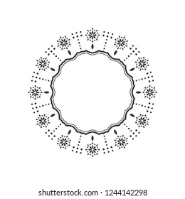 Decorative round frame for design with abstract floral ornament. Circle frame. Template for printing cards, invitations, books, for textiles, engraving, wooden furniture, forging. Vector.