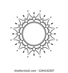 Decorative round frame for design with abstract floral ornament. Circle frame. Template for printing cards, invitations, books, for textiles, engraving, wooden furniture, forging. Vector.