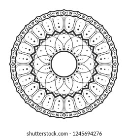 Decorative round frame for design with abstract floral pattern. Circle frame. Template for printing cards, invitations, books, for textiles, engraving, wooden furniture, forging. Vector.