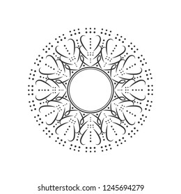 Decorative round frame for design with abstract floral pattern. Circle frame. Template for printing cards, invitations, books, for textiles, engraving, wooden furniture, forging. Vector.