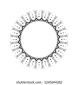 Decorative round frame for design with abstract floral pattern. Circle frame. Template for printing cards, invitations, books, for textiles, engraving, wooden furniture, forging. Vector.