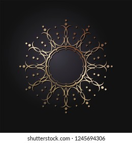 Decorative round frame for design with abstract floral pattern. Circle frame. Template for printing cards, invitations, books, for textiles, engraving, wooden furniture, forging. Vector.