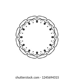 Decorative round frame for design with abstract floral pattern. Circle frame. Template for printing cards, invitations, books, for textiles, engraving, wooden furniture, forging. Vector.
