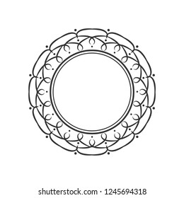Decorative round frame for design with abstract floral pattern. Circle frame. Template for printing cards, invitations, books, for textiles, engraving, wooden furniture, forging. Vector.
