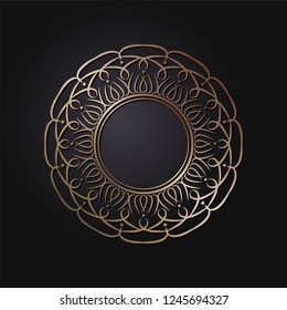 Decorative round frame for design with abstract floral pattern. Circle frame. Template for printing cards, invitations, books, for textiles, engraving, wooden furniture, forging. Vector.