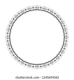 Decorative round frame for design with abstract floral pattern. Circle frame. Template for printing cards, invitations, books, for textiles, engraving, wooden furniture, forging. Vector.