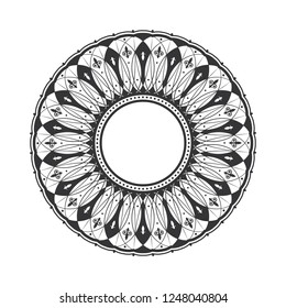Decorative round frame for design with abstract floral ornament. Circle frame. A template for printing postcards, invitations, books, for textiles, engraving, wooden furniture, forging. Vector.