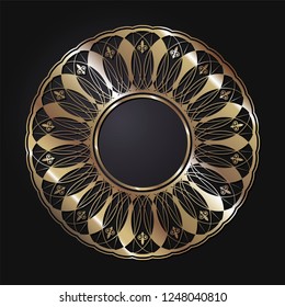 Decorative round frame for design with abstract floral ornament. Circle frame. A template for printing postcards, invitations, books, for textiles, engraving, wooden furniture, forging. Vector.