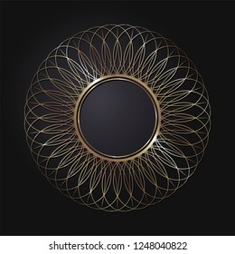Decorative round frame for design with abstract floral ornament. Circle frame. A template for printing postcards, invitations, books, for textiles, engraving, wooden furniture, forging. Vector.