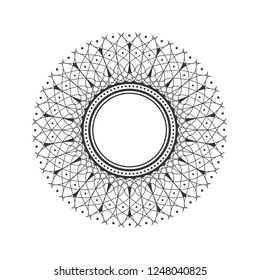 Decorative round frame for design with abstract floral ornament. Circle frame. A template for printing postcards, invitations, books, for textiles, engraving, wooden furniture, forging. Vector.