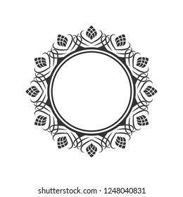 Decorative round frame for design with abstract floral ornament. Circle frame. A template for printing postcards, invitations, books, for textiles, engraving, wooden furniture, forging. Vector.