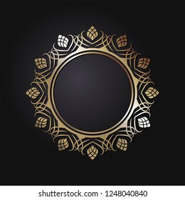 Decorative round frame for design with abstract floral ornament. Circle frame. A template for printing postcards, invitations, books, for textiles, engraving, wooden furniture, forging. Vector.