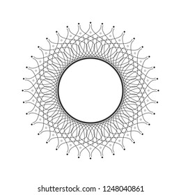 Decorative round frame for design with abstract floral ornament. Circle frame. A template for printing postcards, invitations, books, for textiles, engraving, wooden furniture, forging. Vector.
