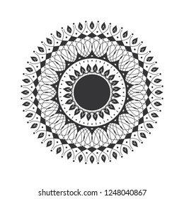 Decorative round frame for design with abstract floral ornament. Circle frame. A template for printing postcards, invitations, books, for textiles, engraving, wooden furniture, forging. Vector.