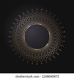 Decorative round frame for design with abstract floral ornament. Circle frame. A template for printing postcards, invitations, books, for textiles, engraving, wooden furniture, forging. Vector.