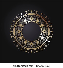 Decorative round frame for design with abstract floral ornament. Circle frame. A template for printing postcards, invitations, books, for textiles, engraving, wooden furniture, forging. Vector.