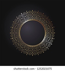 Decorative round frame for design with abstract floral ornament. Circle frame. A template for printing postcards, invitations, books, for textiles, engraving, wooden furniture, forging. Vector.