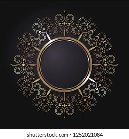 Decorative round frame for design with abstract floral ornament. Circle frame. A template for printing postcards, invitations, books, for textiles, engraving, wooden furniture, forging. Vector.