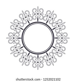 Decorative round frame for design with abstract floral ornament. Circle frame. A template for printing postcards, invitations, books, for textiles, engraving, wooden furniture, forging. Vector.