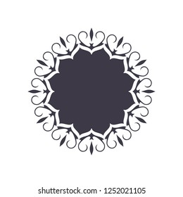 Decorative round frame for design with abstract floral ornament. Circle frame. A template for printing postcards, invitations, books, for textiles, engraving, wooden furniture, forging. Vector.