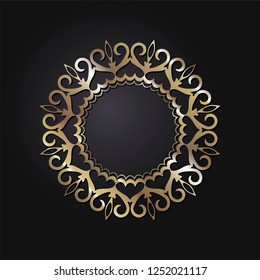 Decorative round frame for design with abstract floral ornament. Circle frame. A template for printing postcards, invitations, books, for textiles, engraving, wooden furniture, forging. Vector.