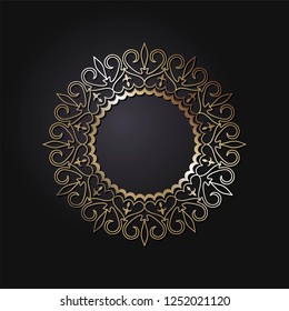 Decorative round frame for design with abstract floral ornament. Circle frame. A template for printing postcards, invitations, books, for textiles, engraving, wooden furniture, forging. Vector.