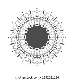 Decorative round frame for design with abstract floral ornament. Circle frame. A template for printing postcards, invitations, books, for textiles, engraving, wooden furniture, forging. Vector.