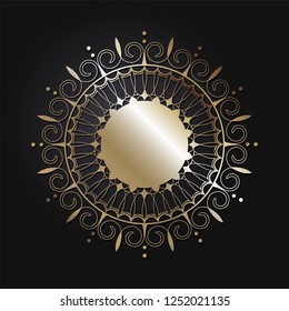 Decorative round frame for design with abstract floral ornament. Circle frame. A template for printing postcards, invitations, books, for textiles, engraving, wooden furniture, forging. Vector.
