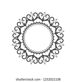 Decorative round frame for design with abstract floral ornament. Circle frame. A template for printing postcards, invitations, books, for textiles, engraving, wooden furniture, forging. Vector.