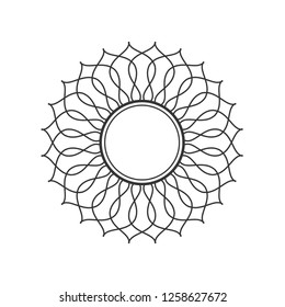 Decorative round frame for design with abstract floral ornament. Circle frame. A template for printing postcards, invitations, books, for textiles, engraving, wooden furniture, forging. Vector.
