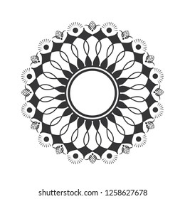 Decorative round frame for design with abstract floral ornament. Circle frame. A template for printing postcards, invitations, books, for textiles, engraving, wooden furniture, forging. Vector.
