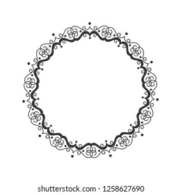 Decorative round frame for design with abstract floral ornament. Circle frame. A template for printing postcards, invitations, books, for textiles, engraving, wooden furniture, forging. Vector.
