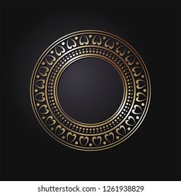 Decorative round frame for design with abstract floral ornament. Luxury gold element on black background. Template for printing, textiles, engraving, etc.. The background element for the site. Vector