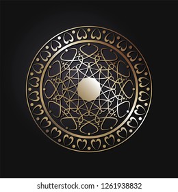 Decorative round frame for design with abstract floral ornament. Luxury gold element on black background. Template for printing, textiles, engraving, etc.. The background element for the site. Vector
