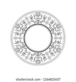 Decorative round frame for design with abstract floral ornament. Luxury gold element on black background. Template for printing, textiles, engraving, etc.. The background element for the site. Vector