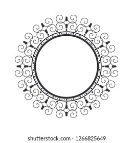 Decorative round frame for design with abstract floral ornament. Luxury gold element on black background. Template for printing, textiles, engraving, etc.. The background element for the site. Vector