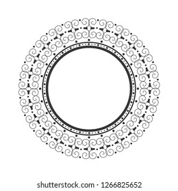 Decorative round frame for design with abstract floral ornament. Luxury gold element on black background. Template for printing, textiles, engraving, etc.. The background element for the site. Vector
