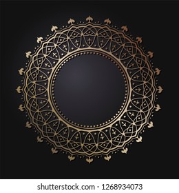 Decorative round frame for design with abstract floral pattern. Circle frame. Template for printing cards, invitations, books, for textiles, engraving, wooden furniture, forging. Vector.
