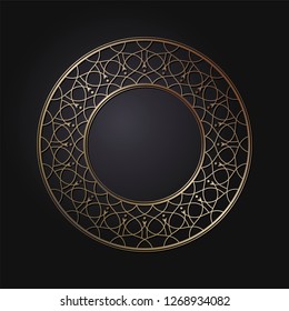 Decorative round frame for design with abstract floral pattern. Circle frame. Template for printing cards, invitations, books, for textiles, engraving, wooden furniture, forging. Vector.
