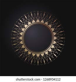 Decorative round frame for design with abstract floral pattern. Circle frame. Template for printing cards, invitations, books, for textiles, engraving, wooden furniture, forging. Vector.
