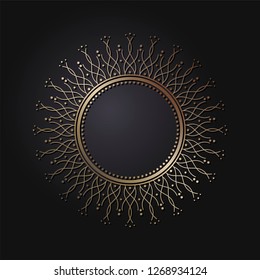 Decorative round frame for design with abstract floral pattern. Circle frame. Template for printing cards, invitations, books, for textiles, engraving, wooden furniture, forging. Vector.
