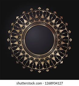 Decorative round frame for design with abstract floral pattern. Circle frame. Template for printing cards, invitations, books, for textiles, engraving, wooden furniture, forging. Vector.
