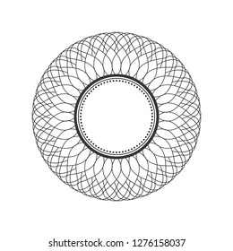 Decorative round frame for design with abstract floral pattern. Circle frame. Template for printing cards, invitations, books, for textiles, engraving, wooden furniture, forging. Vector.