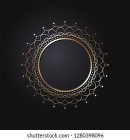 Decorative round frame for design with abstract floral pattern. Circle frame. Template  Vector.