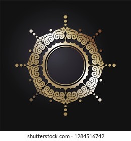 Decorative round frame for design with abstract floral pattern. Circle frame. Template  Vector.