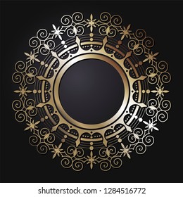 Decorative round frame for design with abstract floral pattern. Circle frame. Template  Vector.